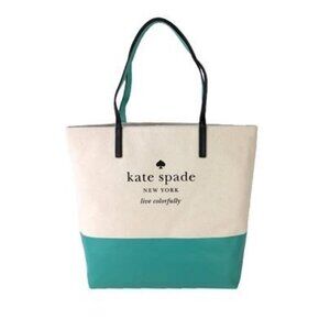Kate Spade Bon Shopper Tote Women's Signature Basin Natural Giverny Blue NEW